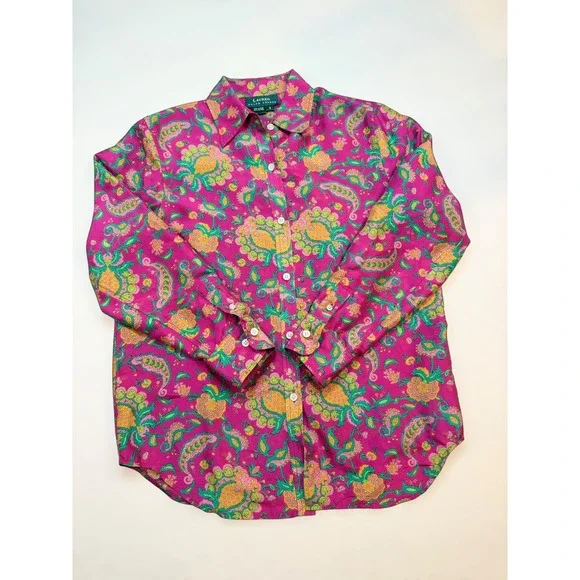 Lauren Ralph Lauren Silk Paisley Button Up Shirt Pink Floral Blouse Womens S - Picture 6 of 6